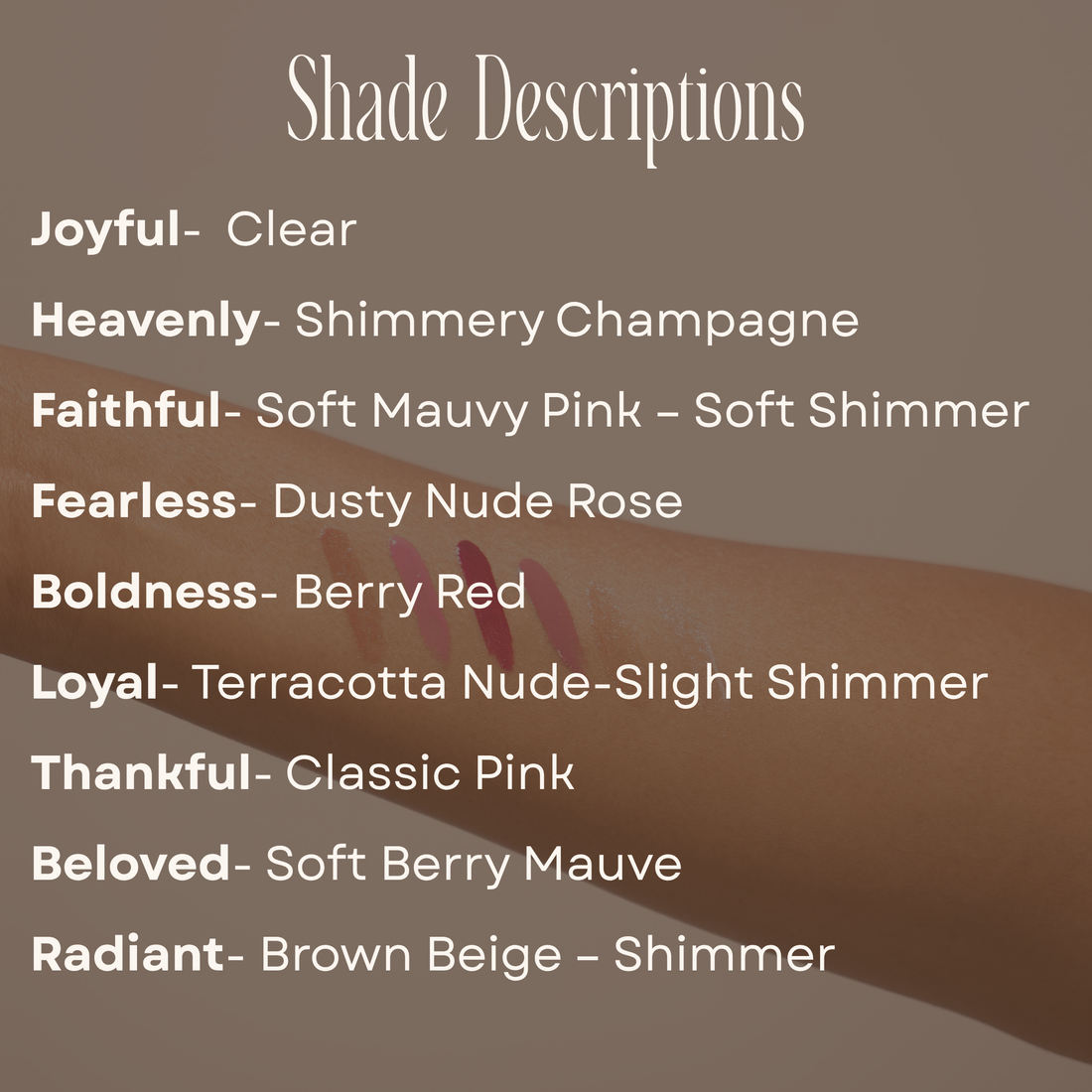list of lip gloss shades and descriptions